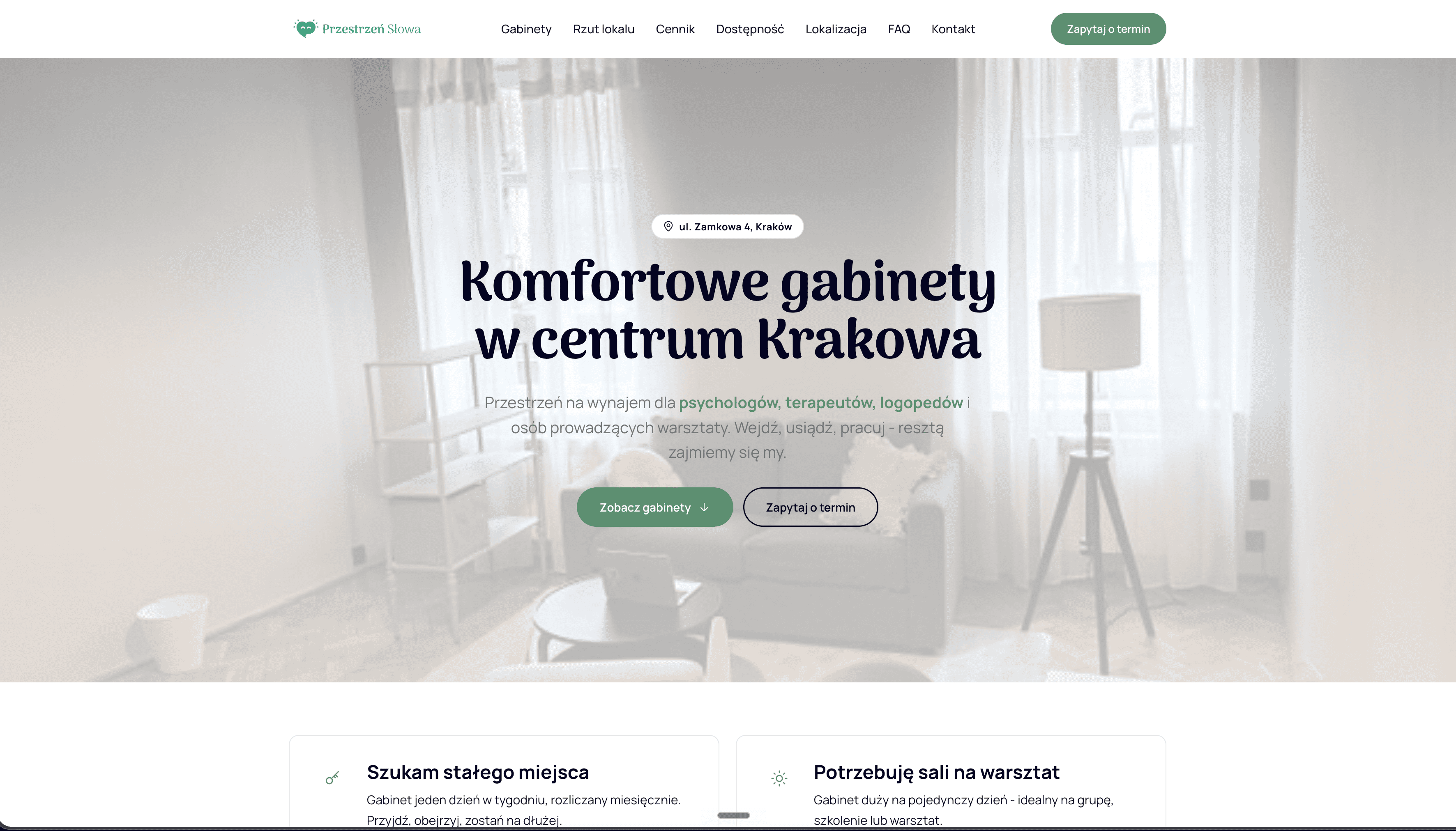 Wynajem gabinetów - Przestrzeń Słowa Kraków